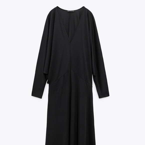 ZARA Black Cocktail Gown with Long Dolman Sleeves and Asymmetrical Neckline - Picture 4 of 4